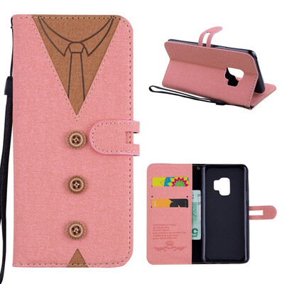 

MOONCASE Samsung Galaxy S9 stitching embossed mens leather case - powder