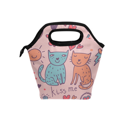 

Insulated Lunch Tote Bag Cat Couple Travel Picnic Lunch Handbags Portable Zipper Lunch Bag Box