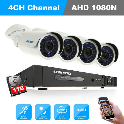 

OWSOO 4CH Channel Full AHD 1080N CCTV Surveillance DVR Security System P2P Cloud Onvif Network Digital Video Recorder 1TB Hard D