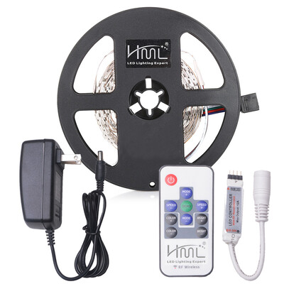 

HML 5M 24W RGB 2835 SMD 300 LED Strip Light with RF 10 Keys Remote Control&DC Adapter