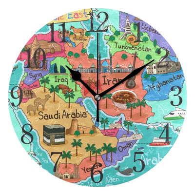 

Wall Clock Map Pattern Round Wall Clock Arabic Numerals Design