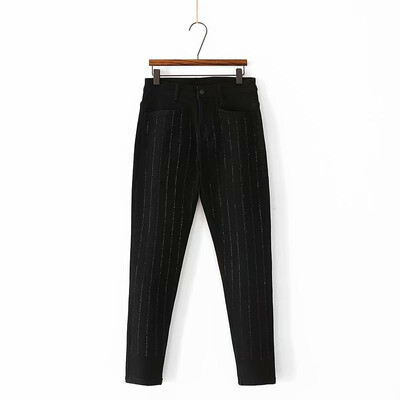 

Korean womens wear 2018 autumn&winter new hot drill stripe&velvet jeans thickened trousers