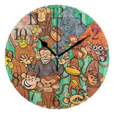 

Wall Clock Arabic Numerals Design Cartoon Monkey Characters Round