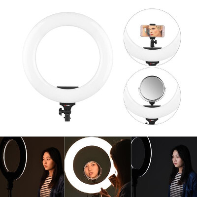 

Tolifo R-48B 18 inch Dimmable SMD LED Ring Light 48W 3200K-5600K Bi-Color Video Light with Phone Holder Makeup Mirror CRI 95 for