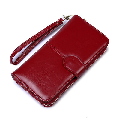 

NovelTeez Womens wallet oil wax leather retro long wallet large capacity clutch bag multifunction mobile phone bag