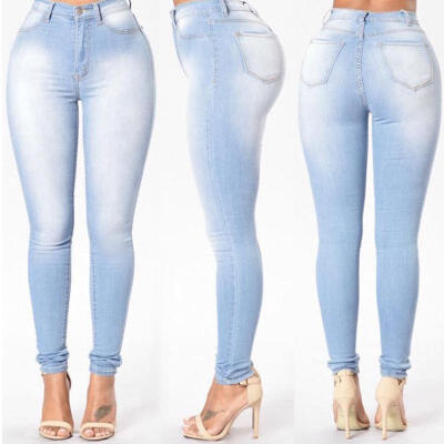 

Womens Ladies High Waisted Blue Skinny Fit Jeans Stretch Denim Jegging Size 6-16
