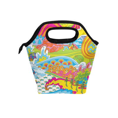 

Insulated Lunch Tote Bag Colorful Scenery Travel Picnic Lunch Handbags Portable Zipper Lunch Bag Box