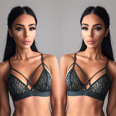 

Women Floral Sheer Lace Triangle Bralette Unpadded Bra Crop Top Strappy Lingerie