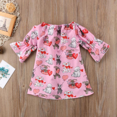 

Kids Baby Girls One Picece Dress Long Sleeve Cartoon Skirts Cotton Costume 0-4T