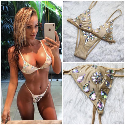 

Womens Crystal Push-up Padded Bra Bandage Bikini Set Bathing Swimsuit Swimwear