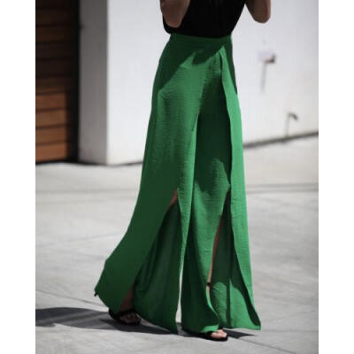 

Fasion Summer Women Wide Leg Pants Split Mid Chiffon Sexy Loose Casual Trousers