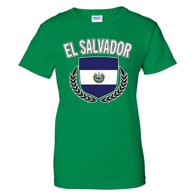 

El Salvador Flag Crest Olive Wreath Laurel Womens T-Shirt
