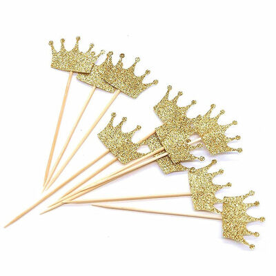 

UpperX Gold Glitter Crown Cake Cupcake Topper for Wedding Party Decoration 20pcs