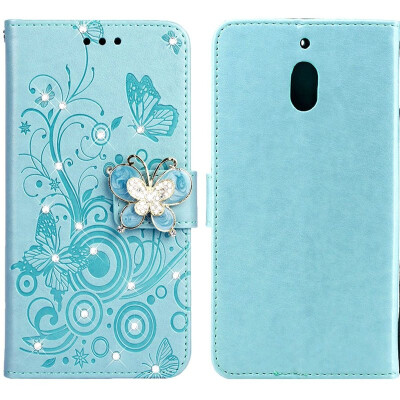 

MOONCASE Nokia 21 Butterfly Rhinestone Embossed Leather Case - Green