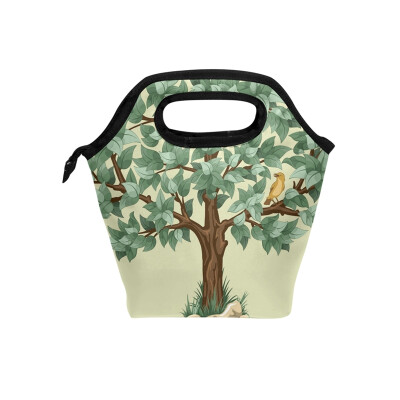 

Lunch Bag Tree And Bird Tote Travel Picnic Insulated Handbags Portable Zipper Lunch Bag Box