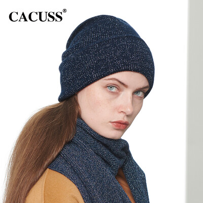

CACUSS Z0330 wool hat female autumn&winter fashion wool knit hat solid color warm headgear dark blue