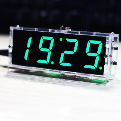 

Compact 4-digit DIY Digital LED Clock Kit Light Control Temperature Date Time Display with Transparent Case