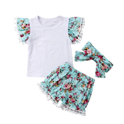 

Kleinkind Baby Mädchen Blumen Tops T shirt Shorts Hose Sommer Outfits Sets