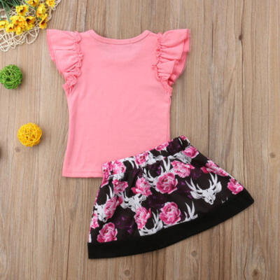 

CANIS Toddler Girls Summer TopsSkirts Mini Dress 2PCS Outfits Clothes Set 1-6Y