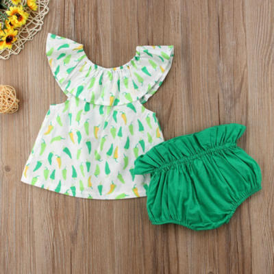 

Newborn Kid Baby Girl Green Pepper 2Pcs Outfits Off-shoulder Tops Shorts Clothes