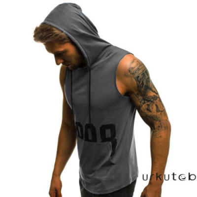 

UK Mens Sports Sleeveless Muscle Fit Hoodies Pullover Tank Top Vest Bodybuilding