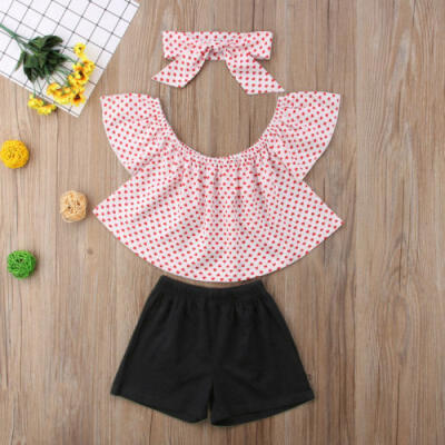 

UK Baby Kids Girls Love Heart Off Shoulder Tops Shorts Summer Outfits Clothes