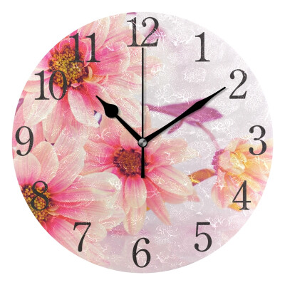 

Wall Clock Arabic Numerals Design Pink Flower Round