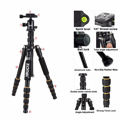 

Zomei-Q666-Pro-Aluminum-Camera-Tripod-Monopod-Ball-Head-Travel-for-DSLR-Camera