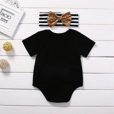 

Newborn Infant Baby Girl RomperHeadband Bodysuit Stripe Sunsuit Outfits Clothes