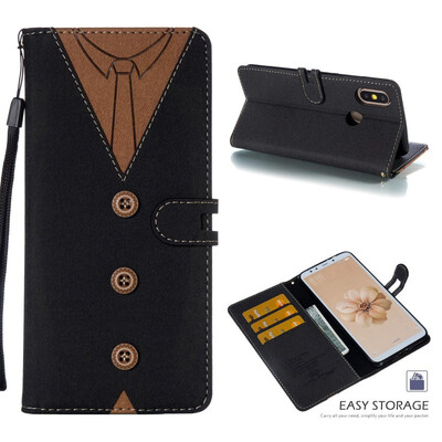 

MOONCASE Millet Mi A2 Mi 6X stitching embossed mens leather case - black