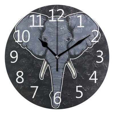 

Wall Clock Elephant With Black Background Round Wall Clock Arabic Numerals Design