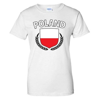 

Poland Flag Crest Olive Wreath Laurel Polish Pride Womens T-Shirt