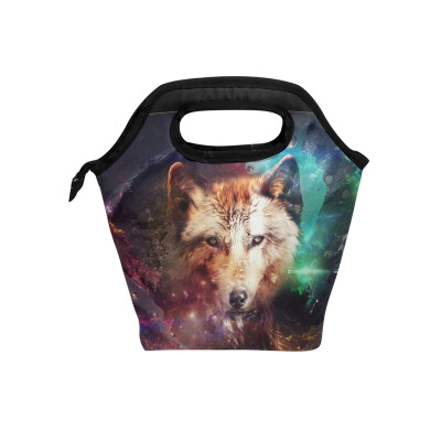 

Insulated Lunch Tote Bag Artistic Wolf Travel Picnic Lunch Handbags Portable Zipper Lunch Bag Box