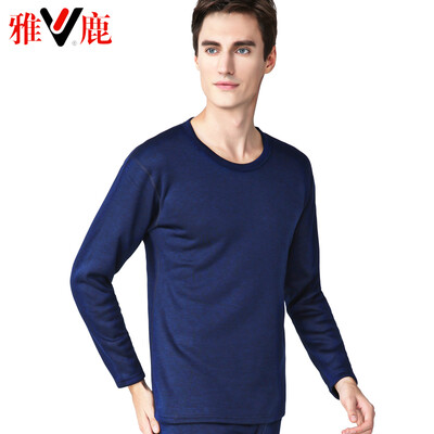 

Yalu thermal underwear men thickening plus velvet autumn clothes long pants suit de velvet thick thermal underwear lovers set mens round neck blue XXL