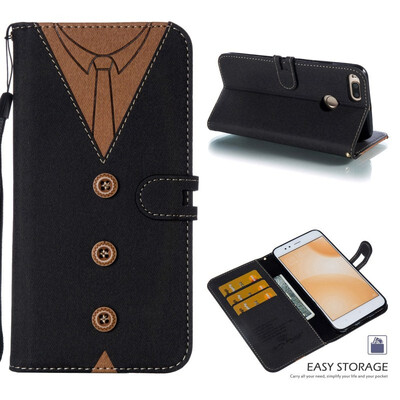 

MOONCASE Millet Mi A1 Mi 5X stitching embossed mens leather case - black
