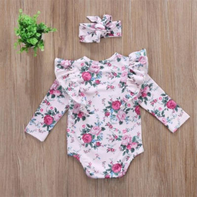 

Newborn Kids Baby Girl Floral Romper Jumpsuit BodysuitHeadband Clothes Outfit