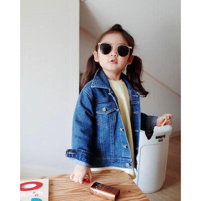 

Girls Fall Jeans Jacket Long Sleeve Pocket Denim Jacket Coat Children Age 1-6Y