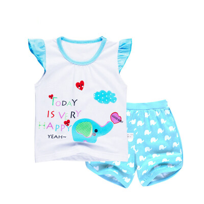 

Yue Tong Lai children's suit summer boy vest shorts suit sleeveless T-shirt summer Y1714-1 happy elephant 140