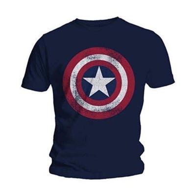 

Captain America Distressed Shield Logo Marvel Comics Adult Shirt -2XL Navy