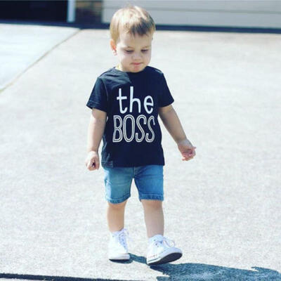 

Fashion Toddler Boy Kids T-shirt Tops Short Sleeve Summer Tee Black Cotton 0-5Y
