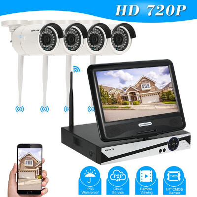

KKmoon 4 Channel Wireless WiFi NVR CCTV System Kit 101LCD Screen Monitor 4pcs HD 720P WiFi Outdoor Weatherproof Bullet IP Came