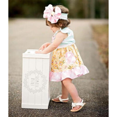 

UK STOCK Kids Baby Girls Striped Flower Party Princess Dress Sundress Clothes