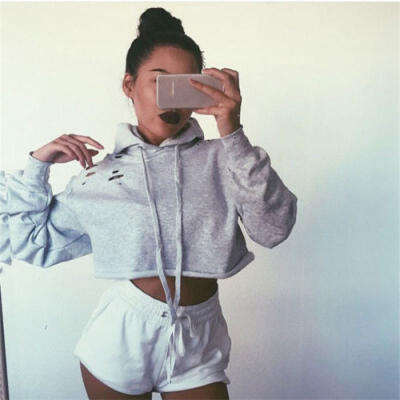 

Women Long Sleeve Hoodie Sweatshirt Sweater Casual Crop Top Coat Pullover Tops