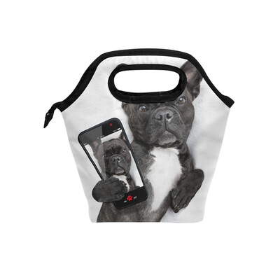 

Lunch Tote Bag Black Dog Travel Picnic Insulated Lunch Handbags Portable Zipper Lunch Bag Box