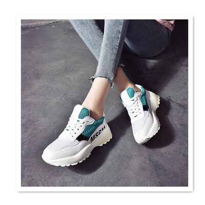 

European&American fashion running shoes cool mesh breathable casual shoes fashion wild thick womens shoes color matching lace