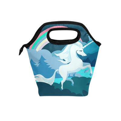 

Lunch Bag Tote Bag White Rainbow Unicorn Travel Picnic Organizer Lunch Holder Handbags Lunch Bag Box for Office