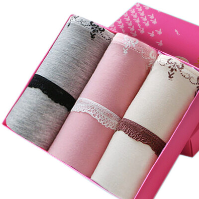 

Playboy PLAYBOY 5664 Ladies Underwear 3 Gift Box Leggings Lingerie Lace Sweet Ladies breathable underwear Mixed color XL