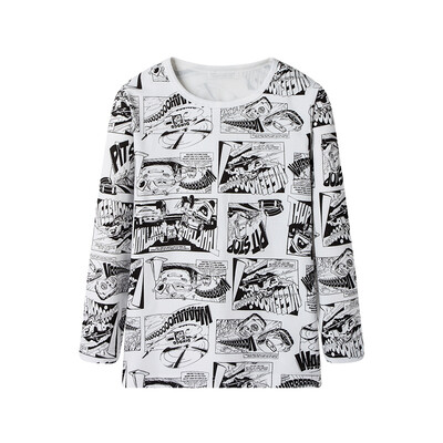 

Disney Disney Sleeping elastic cotton boy child round neck long sleeve shirt 28673A0 white black flower 120