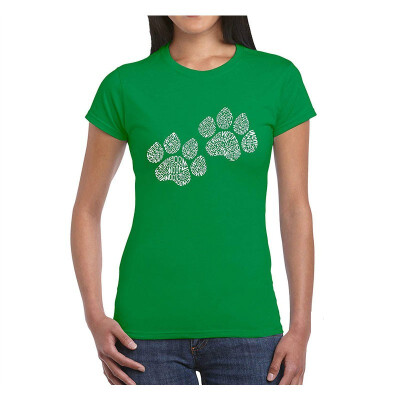 

Womens Word Art T-Shirt - Woof Paw Prints- LA Pop Art