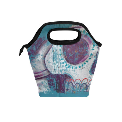 

Lunch Tote Bag Blue Skull Travel Picnic Insulated Lunch Handbags Portable Zipper Lunch Bag Box
